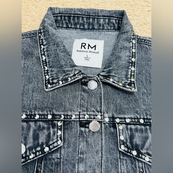 NWOT Rebecca Minkoff Studded Light Black Wash Denim Jean Jacket Women’s Sz L - Picture 8 of 16